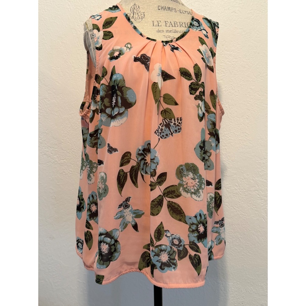 Junarose Jramara Peach Floral Butterfly Sleeveless Blouse Pink US 16 21007926